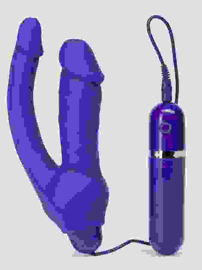 Double O Heaven 10 Function Vibrating Silicone Double Penetration Dildo, Purple, hi-res